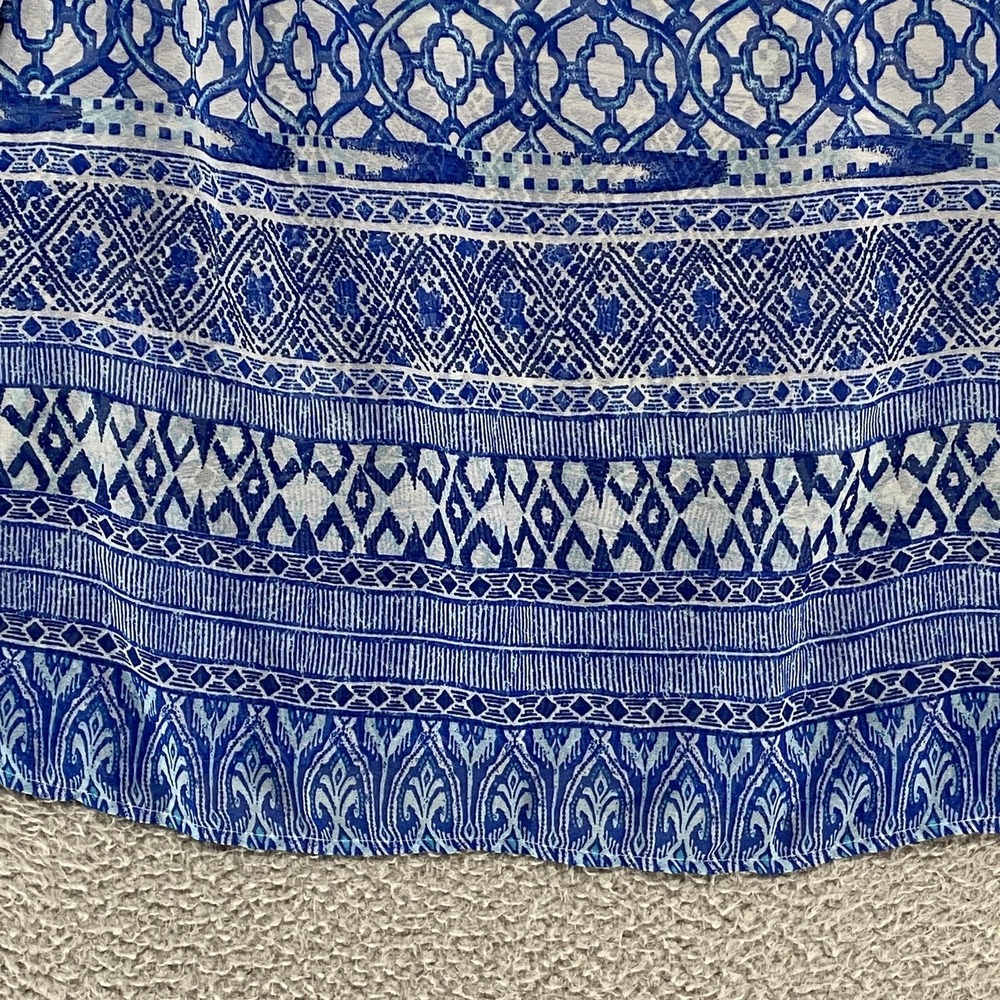 Chicos Beaded Tunic Top Womens 1/M Blue Geometric Sheer Embellished 3/4 Sleeve - Picture 3 of 16
